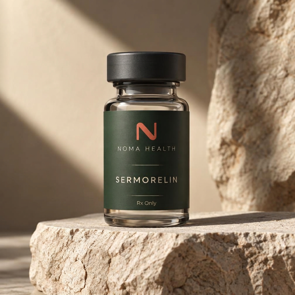 Editorial representation of NOMA Sermorelin packaging